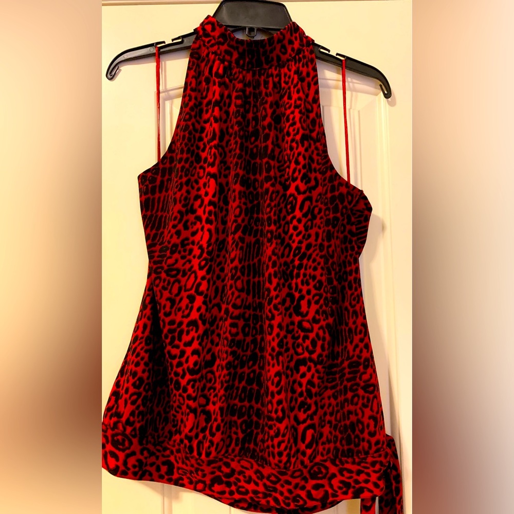EUC, Michael Kors, never worn, XL red/black halter in cheetah print a/tie waist